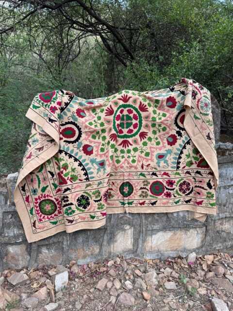 Cotton Hand Embroidered Suzani Quilt - Boho Bedding Colorful Uzbek Style Bedspread Handmade Kantha Bedroom Decor - image 1