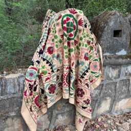 Cotton Hand Embroidered Suzani Quilt - Boho Bedding Colorful Uzbek Style Bedspread Handmade Kantha Bedroom Decor - thumbnail 4
