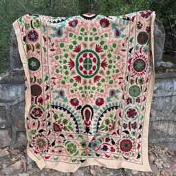 Cotton Hand Embroidered Suzani Quilt - Boho Bedding Colorful Uzbek Style Bedspread Handmade Kantha Bedroom Decor - thumbnail 3