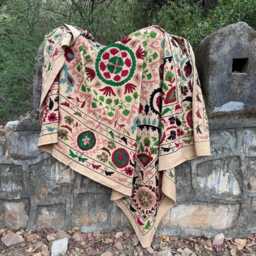 Cotton Hand Embroidered Suzani Quilt - Boho Bedding Colorful Uzbek Style Bedspread Handmade Kantha Bedroom Decor - thumbnail 2