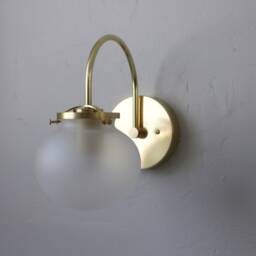Wall Sconce Lamp, Mid Century Modern Curved Arm Brass Mounted Lighting Fixture, Frosted Clear Glass Bubble Globe, Wire-In Or Plug-In - thumbnail 4