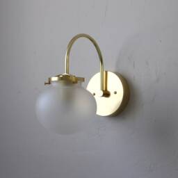 Wall Sconce Lamp, Mid Century Modern Curved Arm Brass Mounted Lighting Fixture, Frosted Clear Glass Bubble Globe, Wire-In Or Plug-In - thumbnail 3
