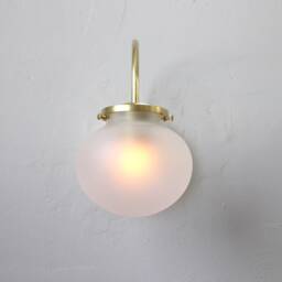 Wall Sconce Lamp, Mid Century Modern Curved Arm Brass Mounted Lighting Fixture, Frosted Clear Glass Bubble Globe, Wire-In Or Plug-In - thumbnail 2
