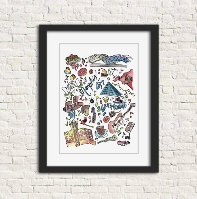 Memphis, Tennessee Watercolor Wall Art Illustration Print Gift 8x10 11x14 // Levitt Shell Bridge Sears Building Pyramid Fedex Grit Grind Bbq - image 1