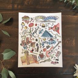 Memphis, Tennessee Watercolor Wall Art Illustration Print Gift 8x10 11x14 // Levitt Shell Bridge Sears Building Pyramid Fedex Grit Grind Bbq - thumbnail 3