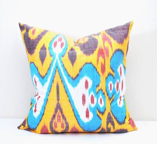 Handloom Ikat Pillow Cover, Silk Cotton Cushion, 20x20 - image 1