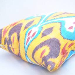 Handloom Ikat Pillow Cover, Silk Cotton Cushion, 20x20 - thumbnail 2