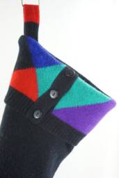 Christmas Stocking Angora Rabbit Felted Lambs Wool Black Red Blue Purple Green Repurposed Sweater Recycled Upcycled 432