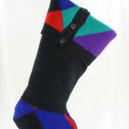 Christmas Stocking Angora Rabbit Felted Lambs Wool Black Red Blue Purple Green Repurposed Sweater Recycled Upcycled 432 - thumbnail 3