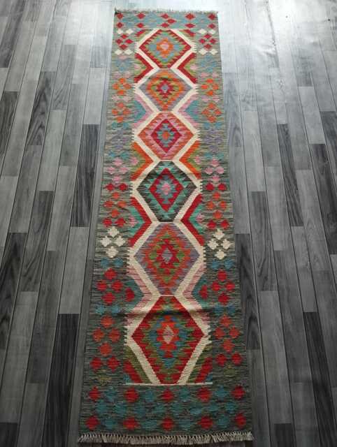 Multicolour Wool Kilim Runner, Handmade Artisan Afghan Turkish Persian Qashqai Moroccan Navajo Flatweave, Natural Rug 247x68 cm - image 1
