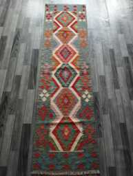 Multicolour Wool Kilim Runner, Handmade Artisan Afghan Turkish Persian Qashqai Moroccan Navajo Flatweave, Natural Rug 247x68 cm