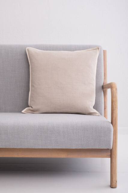 Linen Pillow Cover. Washed Linen Pillowcase With Pom-Poms. Stylish Custom Size Pillow For Living Room - image 1