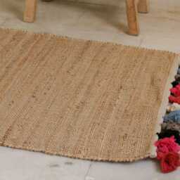 Handwoven Hemp Accent Rug Natural Fiber With Pom Poms - 2 X 3 Ft - thumbnail 2