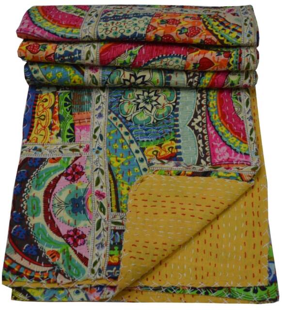 Indian Kantha Quilt Throw Multi Color Patchwork Design Cotton Bedspread Bedcover Gudari - image 1