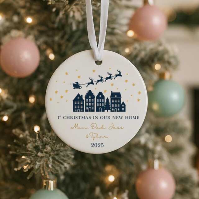 1st Christmas New Home Bauble, Couple Gifts, Housewarming Gift, House Ornament, Moving in Navy Xmas Decorations, UK - image 1