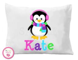 Personalized Penguin Pillowcase, Kids Monogrammed Bedding - thumbnail 1