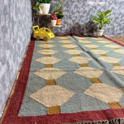 Handwoven Wool Jute Kilim Rug, Traditional Indian Dhurrie, Custom Size - thumbnail 2