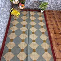 Handwoven Wool Jute Kilim Rug, Traditional Indian Dhurrie, Custom Size - thumbnail 3