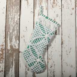 Fluffy Green & White Vintage Chenille Christmas Stocking With Matching Cuff - Wedding Ring, Flower - thumbnail 3