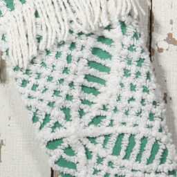 Fluffy Green & White Vintage Chenille Christmas Stocking With Matching Cuff - Wedding Ring, Flower - thumbnail 2