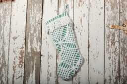 Fluffy Green & White Vintage Chenille Christmas Stocking With Matching Cuff - Wedding Ring, Flower - thumbnail 1