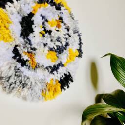 Custom Round Shag Wall Weaving - Boho Chic Tapestry Art - 40cm Diameter - thumbnail 4