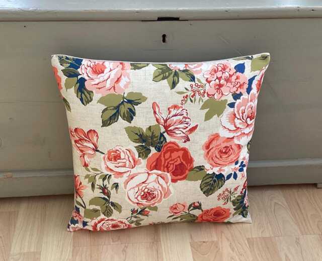 Handmade Double Sided Genevieve Classic Old Rose Cream Burnt Orange Floral Linen Fabric Country Botanical Throw Pillow Sham Cushion Cover - image 1