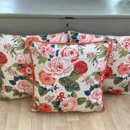 Handmade Double Sided Genevieve Classic Old Rose Cream Burnt Orange Floral Linen Fabric Country Botanical Throw Pillow Sham Cushion Cover - thumbnail 4