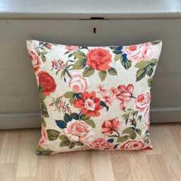 Handmade Double Sided Genevieve Classic Old Rose Cream Burnt Orange Floral Linen Fabric Country Botanical Throw Pillow Sham Cushion Cover - thumbnail 2