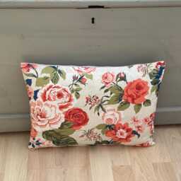 Handmade Double Sided Genevieve Classic Old Rose Cream Burnt Orange Floral Linen Fabric Country Botanical Throw Pillow Sham Cushion Cover - thumbnail 3