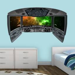 Fake Window, Space Themed Nursery Decor, Boys Room Wall Decal, Cockpit Sticker - Vwaq Cp28 - thumbnail 1
