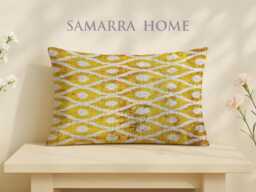 Etosha - Orange Dots Gold Velvet Shine Tribal Accent Ikat Handwoven Texture Statement Lumbar Cushion