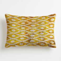 Etosha - Orange Dots Gold Velvet Shine Tribal Accent Ikat Handwoven Texture Statement Lumbar Cushion - thumbnail 3