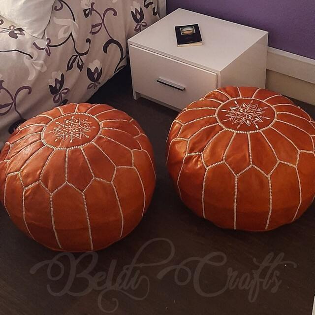 Set Of 2 X Leather Pouf, Ottoman, Pouff, Leather Ottoman Pouf Round, Pouf Leather, Footstool, Unstuffed - image 1