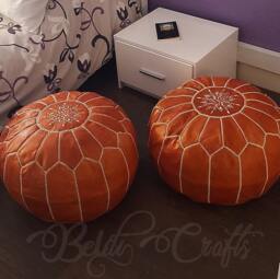 Set Of 2 X Leather Pouf, Ottoman, Pouff, Leather Ottoman Pouf Round, Pouf Leather, Footstool, Unstuffed - thumbnail 1