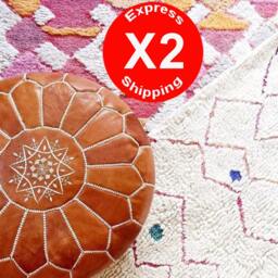Set Of 2 X Leather Pouf, Ottoman, Pouff, Leather Ottoman Pouf Round, Pouf Leather, Footstool, Unstuffed - thumbnail 3