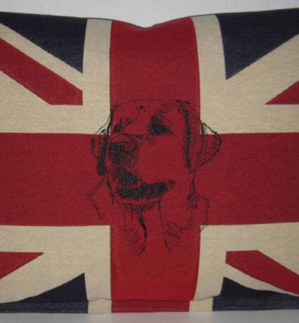 Large Cushion Labrador Head Embroidered On Union Jack - image 1