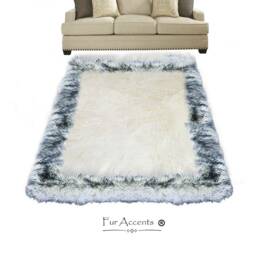 Faux Fur Area Rug - White Shag Sheepskin, Arctic Wolf Border, Usa Made - thumbnail 3