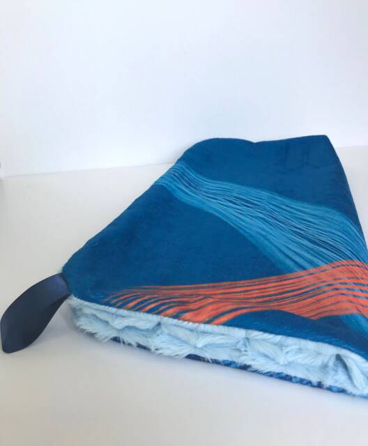 Blue Cuddle Blanket, Boy Minky Blankie, Lovey, Baby & Orange New Gift, Modern Nursery - image 1