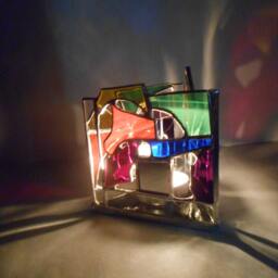 Infinity Reflection Triangle Shaped Rainbow Themed Stained Glass Candle Holder Colorful Tealight Mirrors Abstract Ooak Negative Space Gifts - thumbnail 4