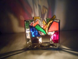 Infinity Reflection Triangle Shaped Rainbow Themed Stained Glass Candle Holder Colorful Tealight Mirrors Abstract Ooak Negative Space Gifts