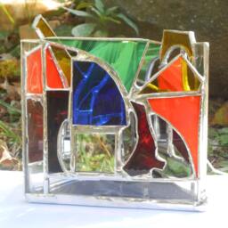 Infinity Reflection Triangle Shaped Rainbow Themed Stained Glass Candle Holder Colorful Tealight Mirrors Abstract Ooak Negative Space Gifts - thumbnail 2