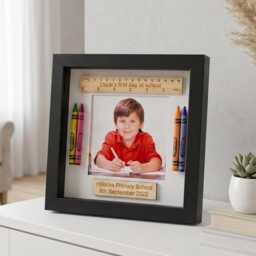 Personalised First Day At School Photo Box Frame - White Black Grey Wood Effect Nursery Pre - thumbnail 3