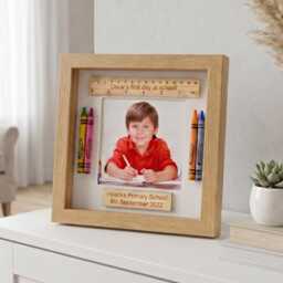 Personalised First Day At School Photo Box Frame - White Black Grey Wood Effect Nursery Pre - thumbnail 1