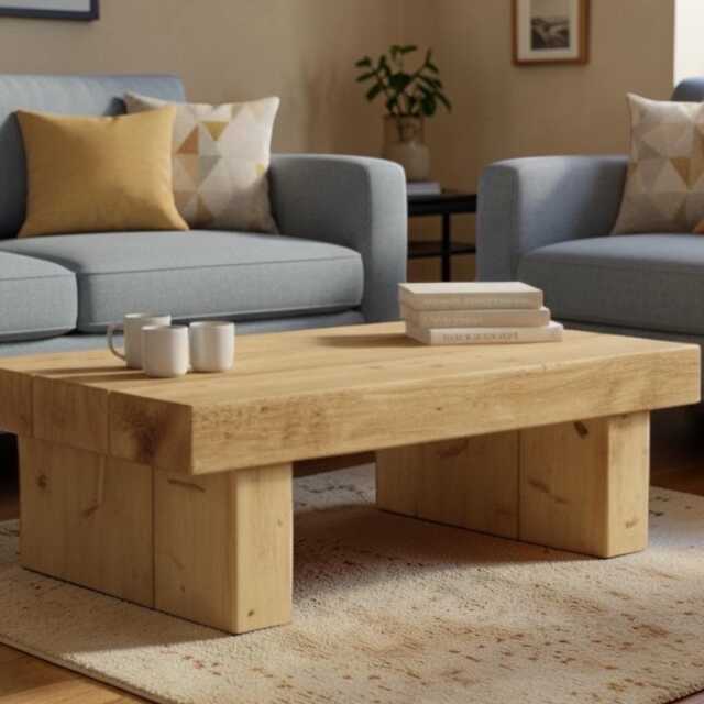 Handmade Rustic Pine Coffee Table Solid Heavy Beam - image 1