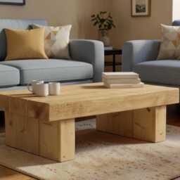 Handmade Rustic Pine Coffee Table Solid Heavy Beam