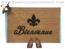 Bienvenue Welcome Mat French Fleur De Lis - Eco-Friendly Outdoor Use - thumbnail 1