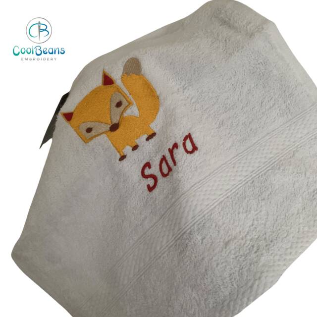 Fox Towel - Personalised Face Cloth/Hand Bath = Embroidered With & Text - image 1
