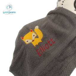 Fox Towel - Personalised Face Cloth/Hand Bath = Embroidered With & Text - thumbnail 4