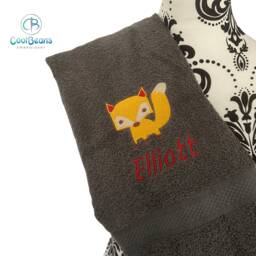 Fox Towel - Personalised Face Cloth/Hand Bath = Embroidered With & Text - thumbnail 2